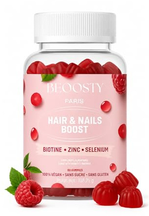 GUMMIES POUSSE CHEVEUX - Pousse Très Rapide - Anti Chute De Cheveux Femme - Compléments Alimentaires - Concentration Optimale - Biotine, Zinc, Vitamine B8, C, B6 - Cure 1 mois - BEOOSTY