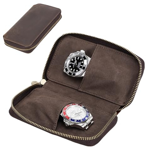Acidea Genuine Leather Watch Travel Bag Case, Portable Storage Watch Case, Watch Genuine Pouch for Men Women, Accessories Display Case for Wrist Watches, Watches Storage Organizer Accessories