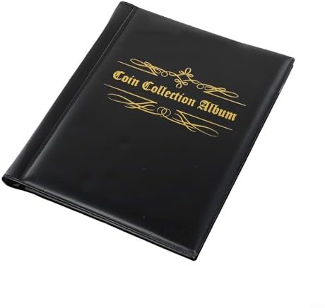 Volakebeing Album de collection de pièces de monnaie pour 480 pochettes à ranger et afficher, noir, 215 mm x 172 mm, avec 16 pochettes de 27 mm de diamètre, portable