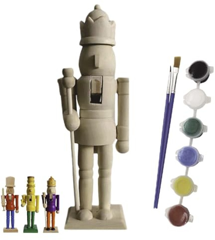 Casse Noisette Noel En Bois À Peindre Soi Même, Casse Noisettes Vierges À Peindre Soi Même Avec Kit De Peinture Et Pinceau, Figurines De Noël À Décorer Soimême, Créez Vos Propres Décorations Noëls(B)