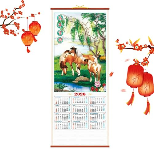 Lieawy Calendario de Pared para Oficina - Organizador Mensual Decoracion Colgante | Almanaque 2026 Ano Del Caballo,Planificador Para Hogar Oficina Aula Estudiantes Familia Ano Nuevo Chino