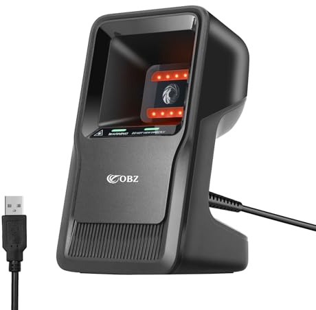 OBZ 2D Desktop Barcode Scanner Omnidirektional QR Code Scanner USB für PC | Freihändig Kabelgebunden Plug & Play Automatisch für POS Supermarkt Lager Biblothek Einzelhandel Mobile Zahlung