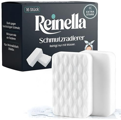 Reinella Schmutzradierer Hochdicht 16 Stück – Melaminschwamm & Zauberschwamm | Magic Eraser für Küche, Bad, Auto, Wände & Schuhe – Formstabil & Langlebig