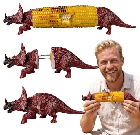 2 soportes para mazorcas de maíz de dinosaurio con puntas de acero inoxidable para barbacoa, fiesta, comedor, accesorios (rojo)