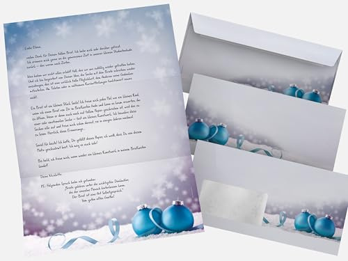 Weihnachtsbriefpapier Set 40-tlg. Weihnachtskugeln im Schnee 20 Blatt Motivpapier A4 + 20 DIN LANG-Kuverts OHNE FENSTER Briefpapier Set