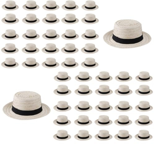 Paquete de 50 gorros de botín de paja, con cinta negra, accesorio de disfraz