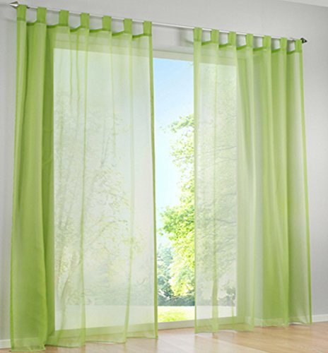 SIMPVALE 2 Stücks Voile Vorhänge zu Gürtelschlaufe transparent Vorhänge Fenster Balkon aus Tüll Breite 140cm, Polyester, Grün, Höhe 145cm