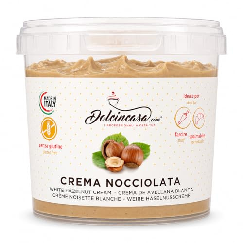 Dolcincasa-Crema Nocciole Bianca al Latte Nocciola 12% Spalmabile e per Farcitura Torte Croissant Fagottini, Brioches, Krapfen e Crêpes Senza Glutine 500g