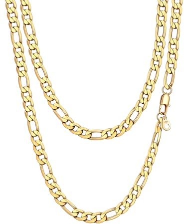 PROSTEEL Cadena Figaro Oro Collar Hombre Acero Inoxidable Dorado Cadenas Eslabones Fígaro 9mm Ancho Joyas Hombres Mujeres 55cm