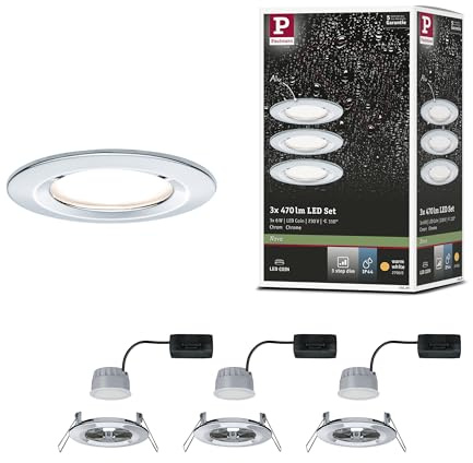 Paulmann 93499 LED Einbauleuchte 3-Step-Dim Nova Coin Basisset starr IP44 rund 78 mm Coin 3x6W 3x470lm 230V dimmbar 2700K Chrom
