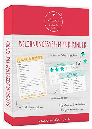 Belohnungssystem für Kinder - 1 Block Aufgabenliste, 25 Gutscheine, 100 Belohnungssticker, 1 Booklet - für Kleinkinder zum Lernen von Verantwortung und Sauberkeit