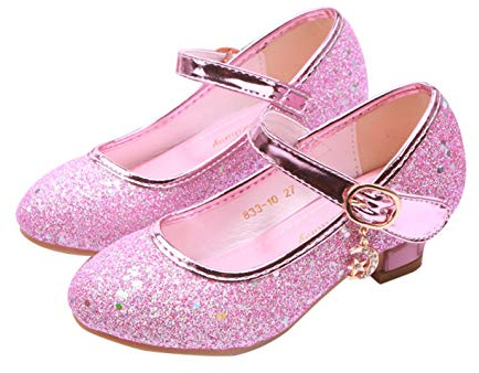YOSICIL Principessa Scarpe Bambina Festive Scarpe col Tacco da Principessa Cosplay Scarpe da Sera per Bambine Dress Up Cerimonia Festa Scarpe Eleganti,Rosa,26EU
