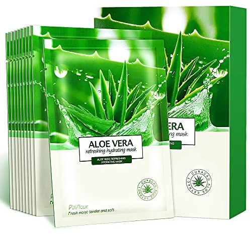 PalNour Aloe Facial Skincare Sheet Hydrating Moisturizing Revitalizing Facial Skincare Sheet for Dry, Oily, Sensitive and Tired Skin 25ml/0.8oz, Pack of 10