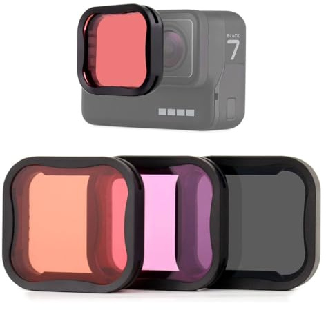 GEPULY Lot de 3 filtres pour objectif de caméra pour GoPro Hero 5/6/7 Noir/Hero (2018) Appareils photo, filtres de plongée ND8 (filtre rouge clair et magenta) - Utilisés directement sur l'objectif de