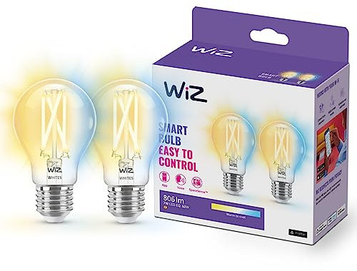 WiZ Lampadina Smart WiFi, Luce Bianca da Calda a Fredda Dimmerabile, Filamento, 2 Pezzi, E27, 7W, Tecnologia SpaceSense, Controllo Vocale (Alexa, Apple HomeKit, Google Home)