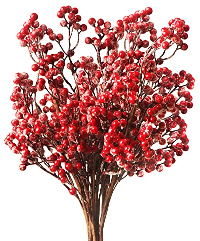 6 steli artificiali di bacche rosse, lunghi 50 cm, bacche di agrifoglio, rami di agrifoglio, decorazioni per albero di Natale, artigianato, matrimoni, vacanze, stagione, decorazione invernale per la