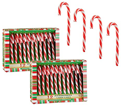 Spetebo Lot de 24 cannes à sucre d'orge comestibles avec goût fraise - Décoration de Noël - Décoration d'arbre de Noël - Pendentif Candy Canes Bonbons 300 g