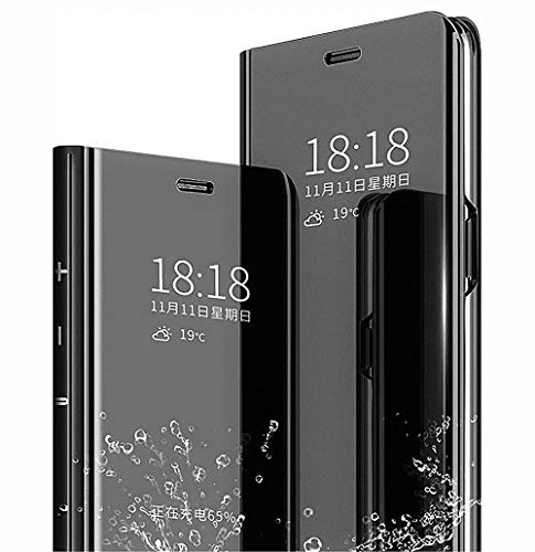 LINER Hülle für Samsung Galaxy S20 FE 5G/4G, Handyhülle Clear View Cover Spiegel Flip PU Leder Hülle Plating PC Schutzhülle mit Hart Standfunktion für Samsung Galaxy S20 FE 5G/4G - Schwarz