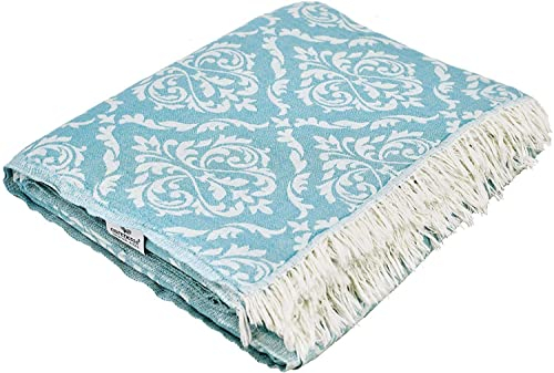 Carenesse Jacquard Tagesdecke Single Size Barock 150 x 200 cm Petrol I Edle & zarte Wendedecke aus 100% Baumwolle mit hochwertiger Webung I Überwurf für Bett & Sofa I Wohndecke dünn & leicht
