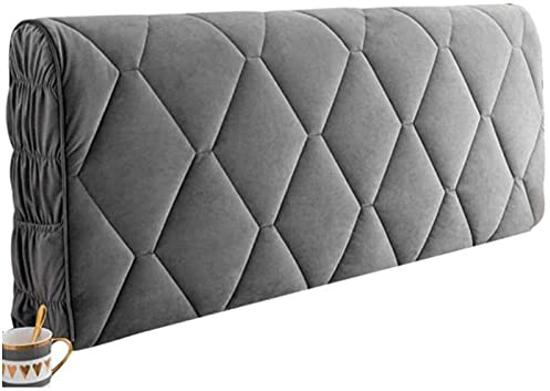 Kopfteilbezug 160/180/200, Bett Kopfteil Bezug Bettkopfteil Hussen Bettkopfteil Husse/Bezug/überzug Abdeckungen Für Schlafzimmer Elastischer Samt Material Verdicken,Grey-200cm