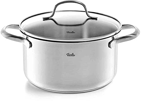Fissler San Francisco Pentola in acciaio inox 3.3 L, 20 cm, con coperchio in vetro, bordo di versamento, scala di misurazione, cottura a induzione