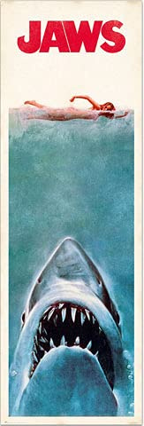 empireposter Jaws - Der weiße Hai - Poster Plakat Druck - Grösse 53x158 cm + 2 St Posterleisten Kunststoff 62 cm transparent