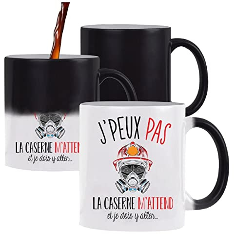 Planetee Mug magique thermoréactif J'peux pas Caserne pompier tasse change couleur chaleur humour idée cadeau anniversaire Noël homme femme