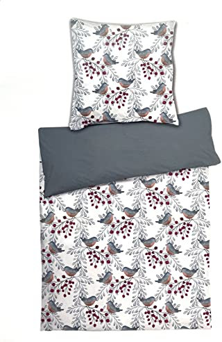 heimtexland ® Bettwäsche Set 80x80 200x135 aus kuschelig weichem Microfaser Fleece Allergiker Bettbezug Typ785 Vögel