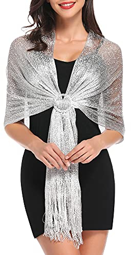 vimate Silberschal für Damen, Glitzer Metallic Schal und Wraps für Evening Patry Kleider (DE-Silver)