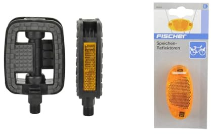 FISCHER Pedale mit Anti-Rutsch und Reflektoren, passend für alle Fahrradttypen, Schwarz & Unisex Fischer Fahrrad Reflektor 85400 Orange, Gelb, Einheitsgröße EU