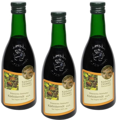 Kürbishof DEIMEL Steiermark/Austria - Pacchetto risparmio 3 x 500 ml di olio di semi di zucca - Con garanzia di origine - Direttamente dal produttore -Premio annuale