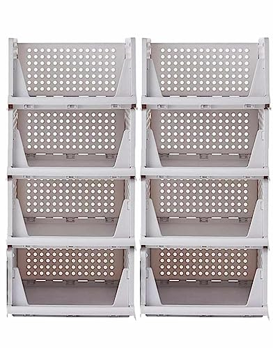 RMAN 8 Stück Stapelbaren Faltbaren Kleiderschrank Aufbewahrungsboxen Schrank Organizer Schubladen Plastik Lagerkisten für Zuhause Schlafzimmer Küche - Weiß