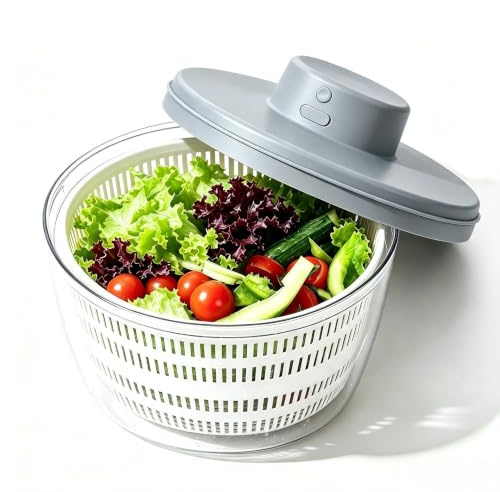 Electric Salad Spinner, 4L Wireless USB Salad Spinner Dehydrator for Fruit Vegetables, Large Capacity Salad Vegetable Dryer, Quick Drainage Electric Mixer White