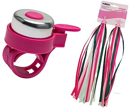 TOYANDONA 2stücke Mädchen Fahrrad Griffe Mit Quasten Und Fahrradglocke Set Bunte Streamer Für Geeignet Für Kinderfahrräder Und Roller Rosa Quasten Und Rote Glocke