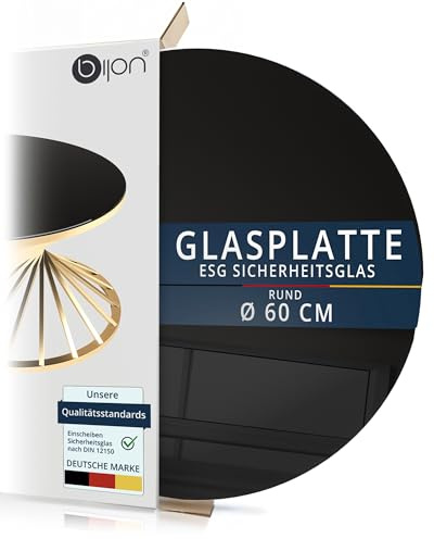 bijon Glasplatte Schwarz Rund Tisch ESG Sicherheitsglas - Für Esstisch, Couchtisch, Gartentisch, Schreibtisch, Bodenplatte, Funkenschutz, Kaminschutz - Glasplatte Ø 60 cm