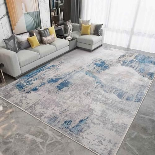 Fenisonavy Rugs Living Room Grey Area Rugs for Bedroom Modern Abstract Rug Large Short Pile Rugs Carpet Non-Slip Soft Living Room Rugs Room Decor (Lake Blue/Grey/Beige, 160 x 200 cm)