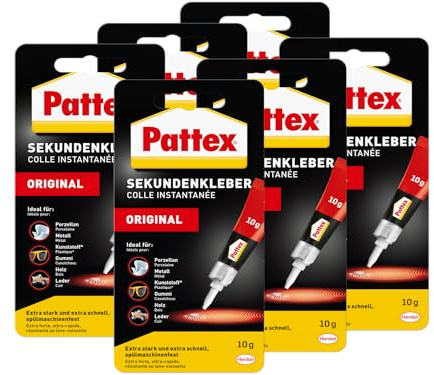 Pattex Sekundenkleber Flüssig, spülmaschinenfester Superkleber für viele Sofortreparaturen, schnelltrocknender farbloser Flüssigkleber, 6x10g
