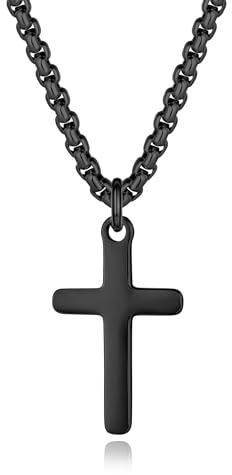 GAVU Edelstahl-Kreuz-Anhänger-Halskette für Herren Gold Silber Schwarz
