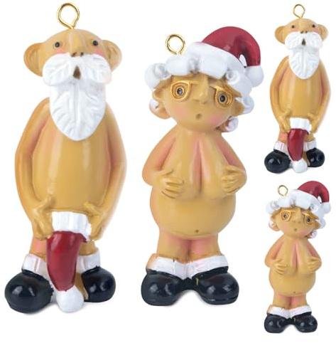 AWAVM Set mit 4 frechen Weihnachtsdekorationen zum Aufhängen für den Weihnachtsbaum - Nackter Weihnachtsmann - Lustige Weihnachtsfeier Dekoration - Geheimes Weihnachtsmann Geschenk (8 cm und 5 cm)