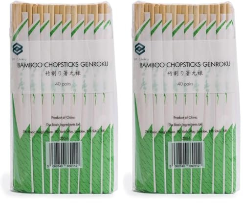Bamboo Chopsticks Genroku 20cm - 40 Pairs | Sustainable Bamboo | Individually Wrapped |Japanese Hashi | Ohashi (Pack of 2)