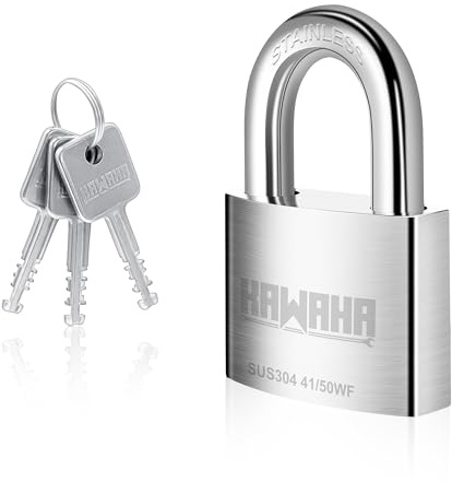 KAWAHA 41/50KD-3SK 5 cm (50mm) Hochsicherheits-Vorhängeschloss mit Schlüssel für den Innen- und Außenbereich (SUS304 Edelstahl, Heavy Duty, rostfrei) (50mm, 3 Schlüssel)
