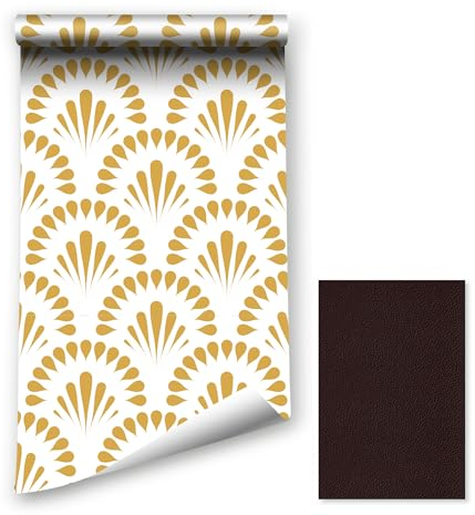 ICYEHAO Carta da Parati Autoadesiva del Modello Della Foglia d'oro,44.5 x 400cm Modello Geometrico del Ventaglio d'oro Forme e Strisce Della Carta da Parati Autoadesiva per la Cucina,il Soggiorno