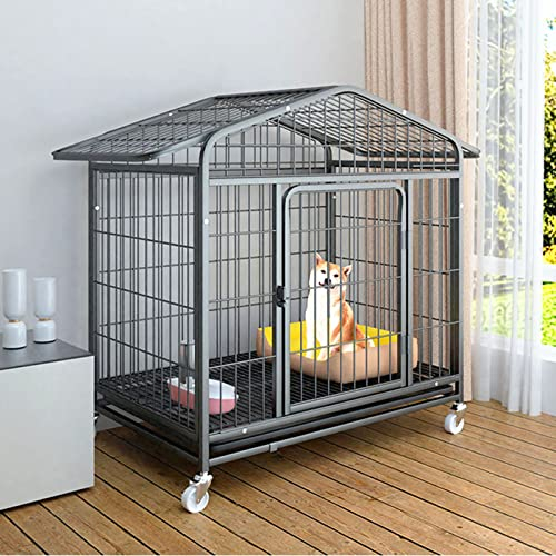 LANAZU Hundekäfig für kleine und mittelgroße Hunde im Innenbereich mit Toilette, Hundezwinger, Hundezaun, geeignet für den Balkon im Innenbereich (Black 61 * 44 * 65CM)