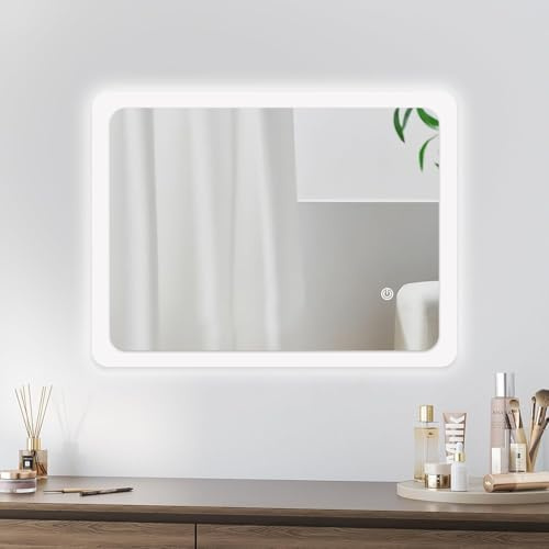 Youyijia LED Badspiegel mit Beleuchtung, 40x60cm Wandspiegel Mit Touch Schalter, Dimmbar, 3 Lichtfarbe Einstellbare