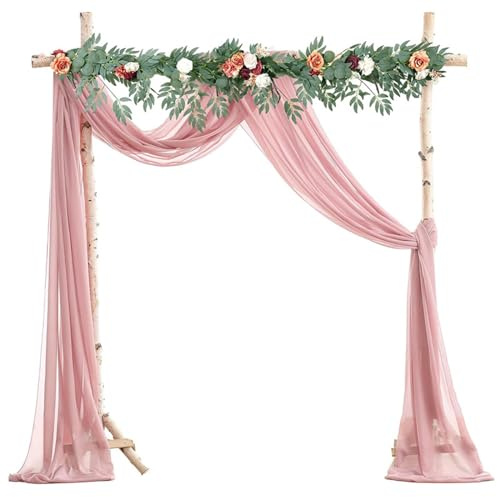 Surwin Hochzeit Vorhang Hochzeitsbogen, Elegant Chiffon Stoff Querbehang Deko Gardinen Vorhang Tüll Vorhänge Hochzeitsbögen für Fotografie Party Hochzeit Zeremonie (Rosa,75x1000cm(33FT))