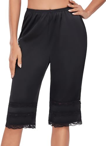 MANCYFIT Pettipants for Under Dresses Womens Bloomers Satin Culottes Slips 27 Snip-it Lace Half Slip Shorts Black Small
