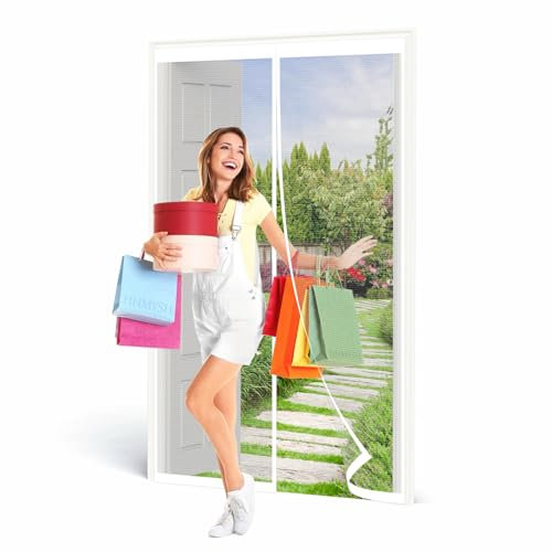 HHMYSH Magnet Fliegengitter Tür, Weiß Balkontür Insektenschutz Fliegenvorhang Magnetisch Türe, Magnet Fliegengitter Balkontür ohne Bohren, Magnetvorhang Ideal für Balkontür,Kellertür,145x245cm