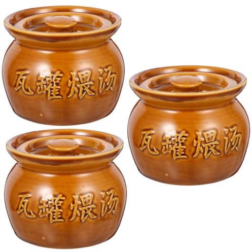ANSNOW Crock Fermenting Jars Cooking Pot Delicate Soup Bowl Ceramic Soup Pot Japanese Clay Pot Cooking Ceramic Cookware Cooking Clay Pots Mini Cocotte with Ceramics Pickle Stone Pot/As Shown*3Pcs/10