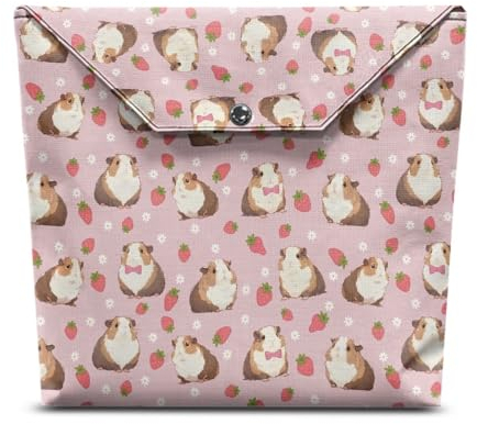 Chririnla Buchumschlag für Mädchen und Frauen, Motiv: Erdbeere, Meerschweinchen, 22,9 x 27,9 cm, Rosa