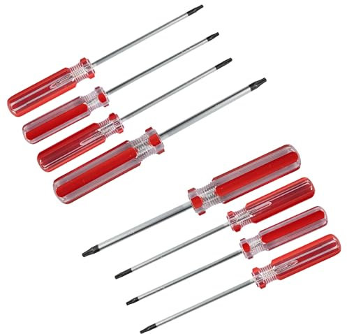 bociloy Set di 8 cacciaviti magnetici Torx con impugnatura comoda, set di cacciaviti di sicurezza a prova di manomissione (T8, T9, T10, T15), rosso